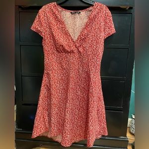 red floral dress with side zipper